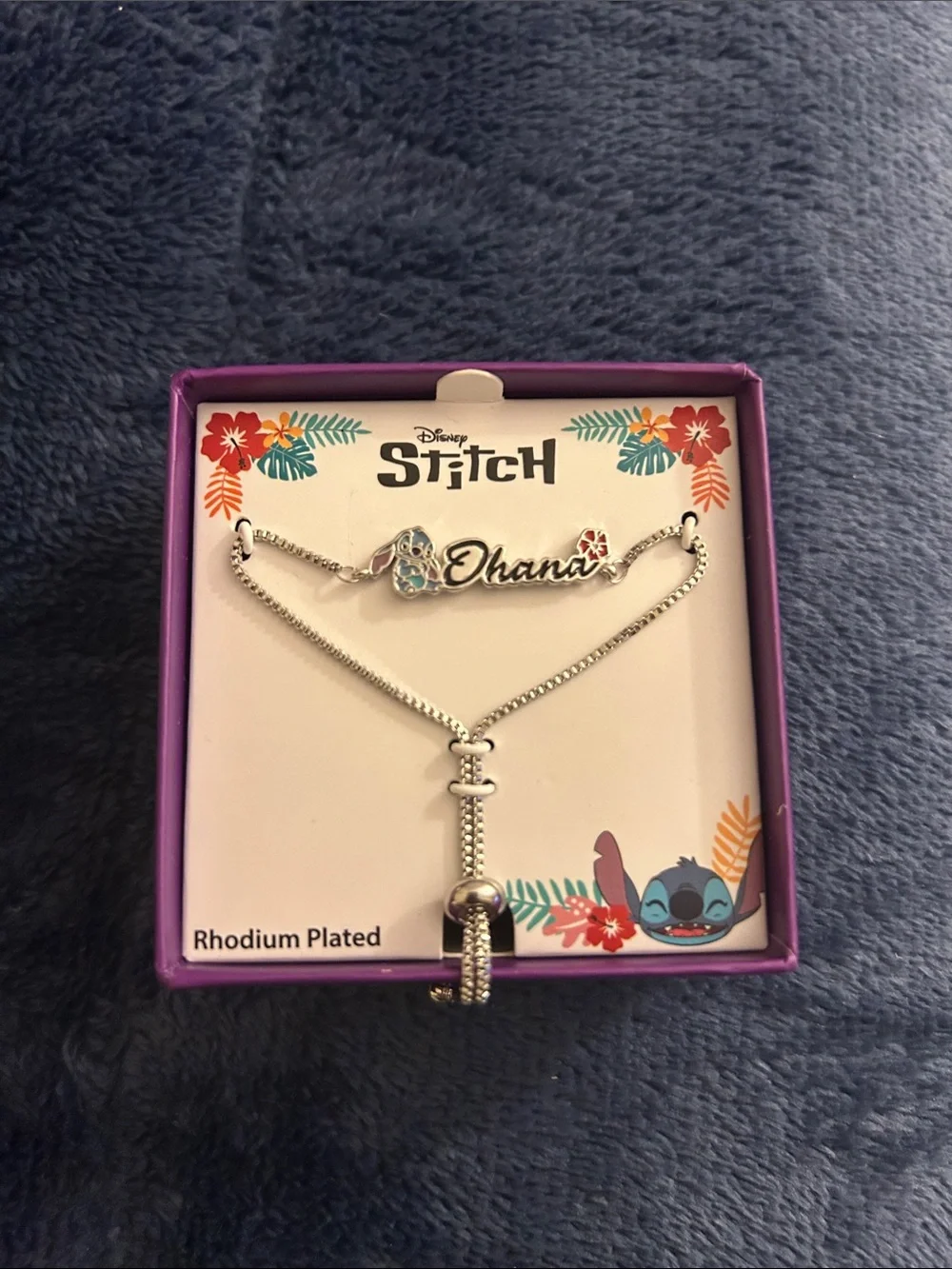 Rhodium-Plated stitch 'Ohana' Kids bracelet - Blue